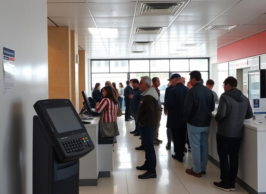 Antes — Terminal fuera de servicio en horario de alta demanda: la espera se traslada a la caja.